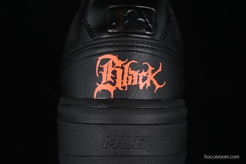 NY Yankees Black Leather Sneakers with Bold Orange Logo