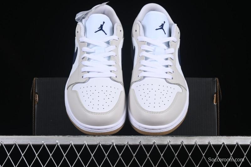 Nike Air Jordan 1 Low AJ1 Casual Sneakers with Cream and Blue Accents - 553558-146