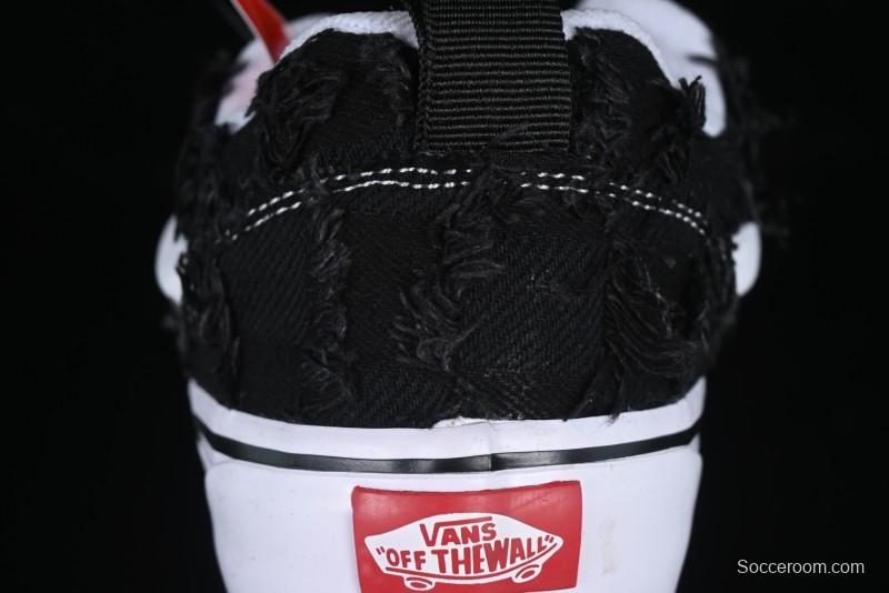 Vans Old Skool Distressed Black Canvas Sneakers with Orange Accents