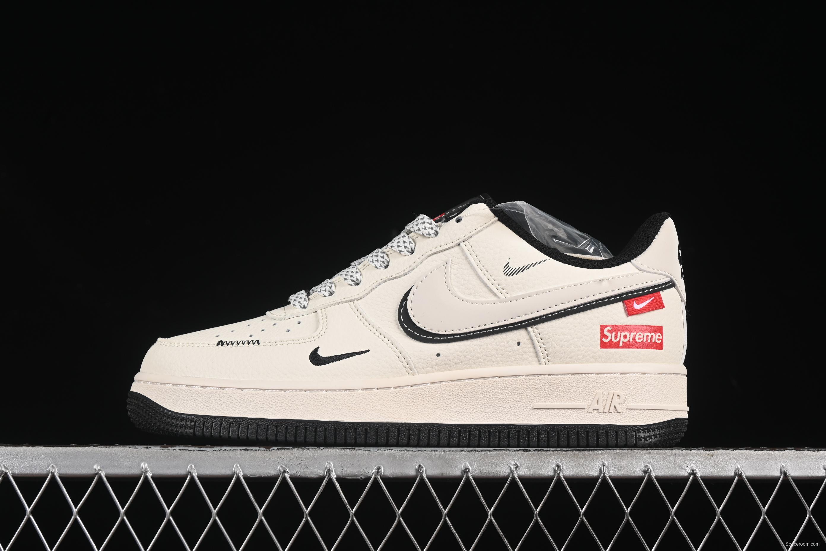 Nike Air Force 1 '07 Low Supreme Collaboration White Black Double Swoosh Casual Sneakers - XS1958-545
