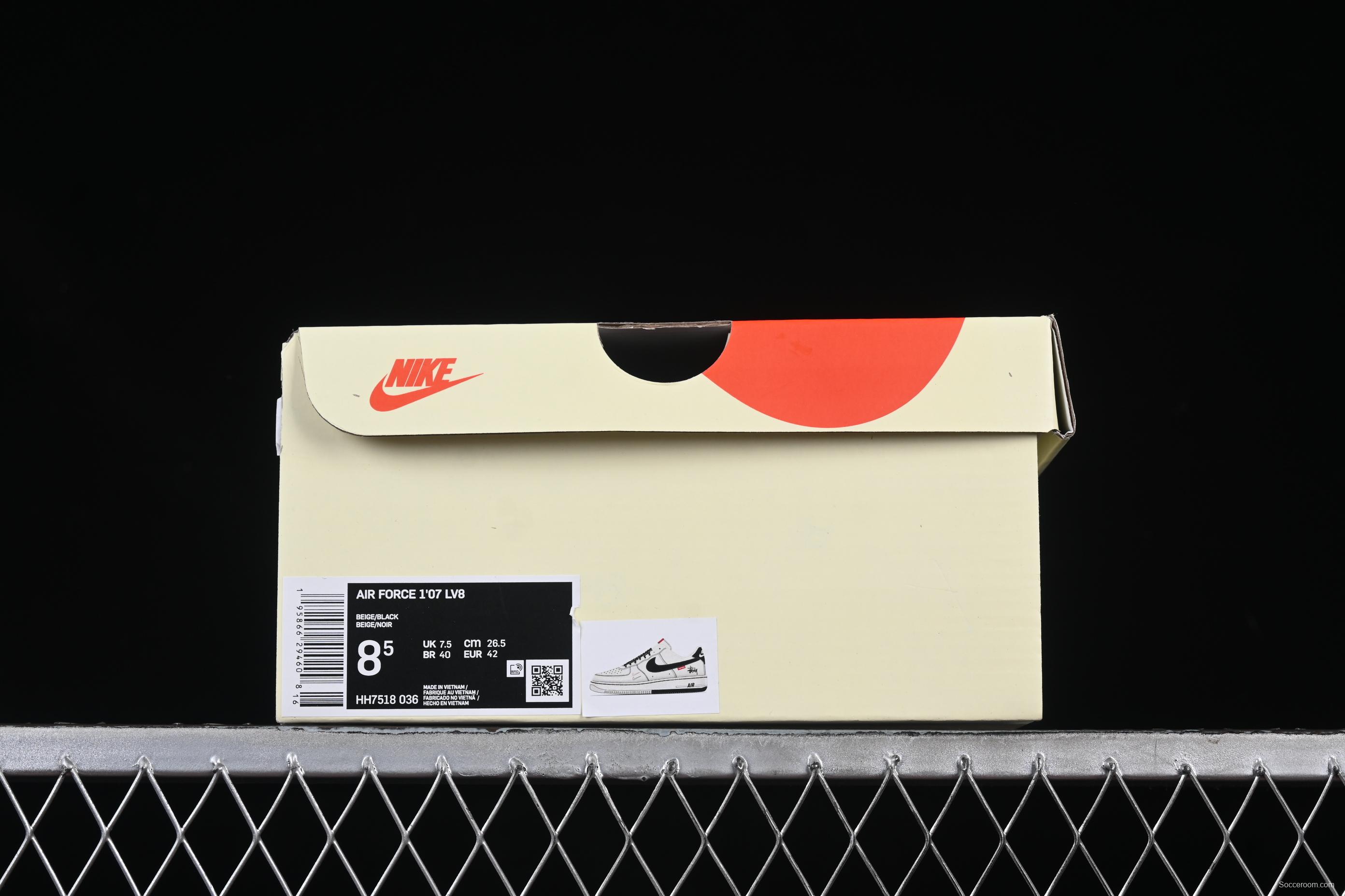 Nike Air Force 1 '07 Low Stussy Collaboration Black Dual-Tone Embroidery Casual Sneakers - HH7518-036