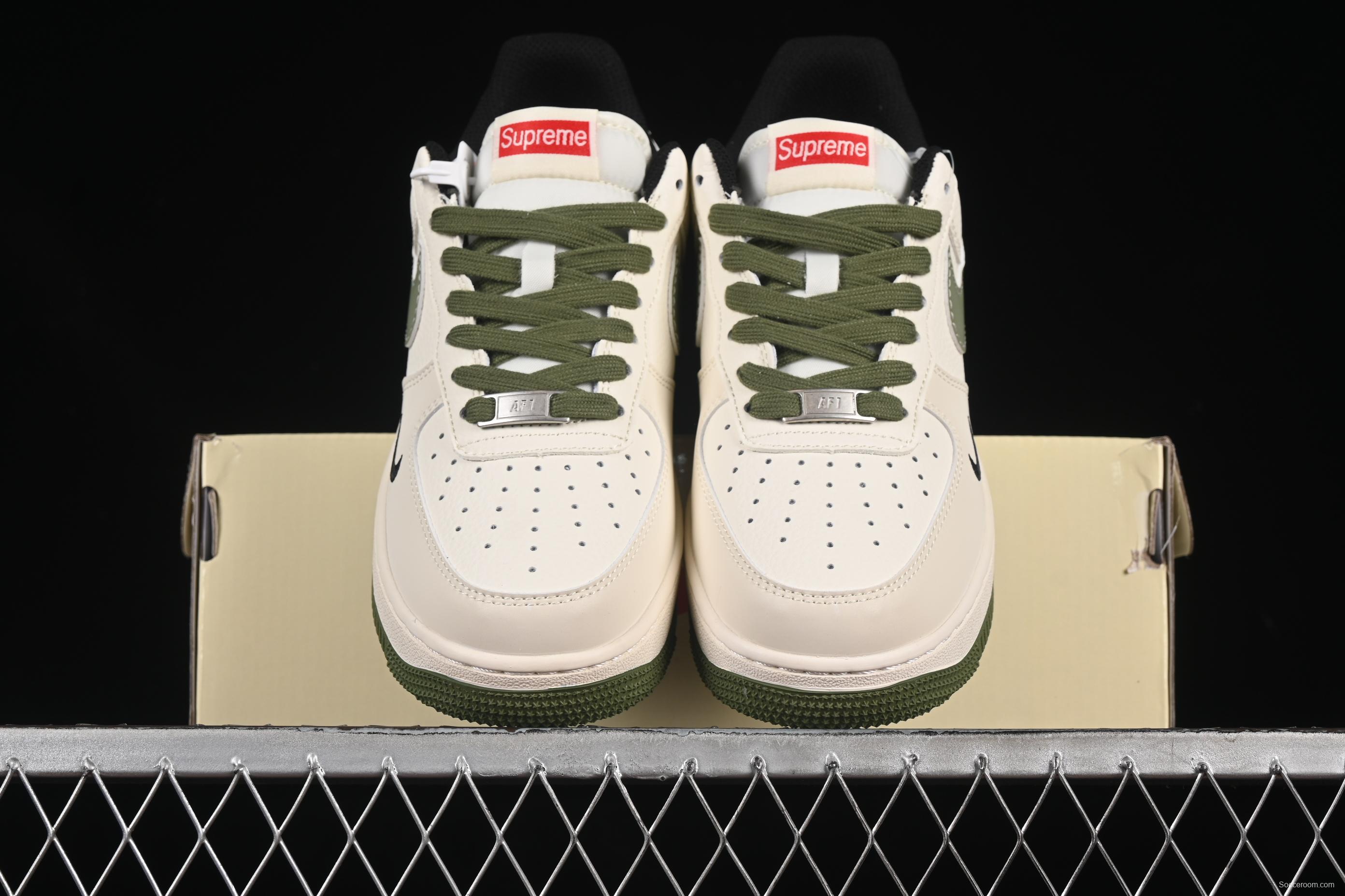 Nike Air Force 1 '07 Low Supreme Collaboration Military Green Red Logo Casual Sneakers - XS1958-566