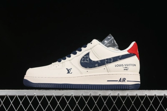 Nike Air Force 1'07 Low LV Collaboration Blue Denim Swoosh Casual Sneakers - XX3168-128