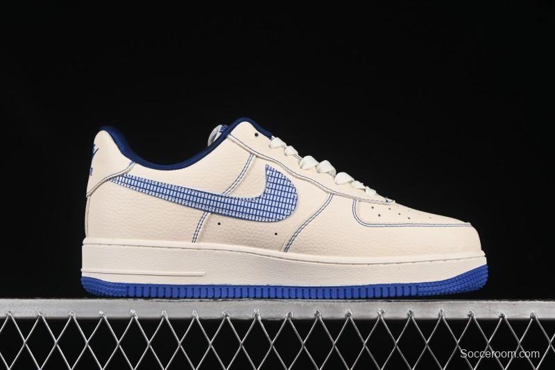 Nike Air Force 1'07 Low Casual Sneakers with Blue Line Ghost Face Design - DF0188-053