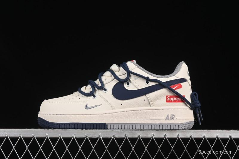 Nike Air Force 1 '07 Low Supreme Collaboration Two-Tone Blue Grey Lace-Up Casual Sneakers - DM6868-068