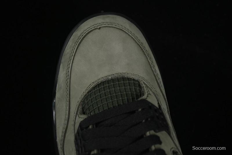 Nike Undefeated x Air Jordan 4 OG Sneakers in Olive Green Suede with Orange and Black Accents - IB1519-200