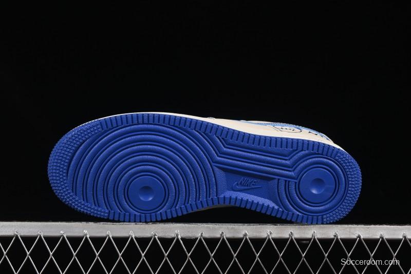 Nike Air Force 1'07 Low Casual Sneakers with Blue Line Ghost Face Design - DF0188-053
