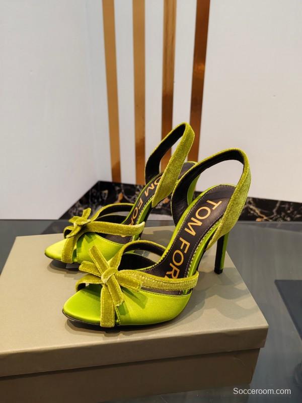 2025 Women TOM FORD Green Velvet Open Toe Slingback Heels KFY00300