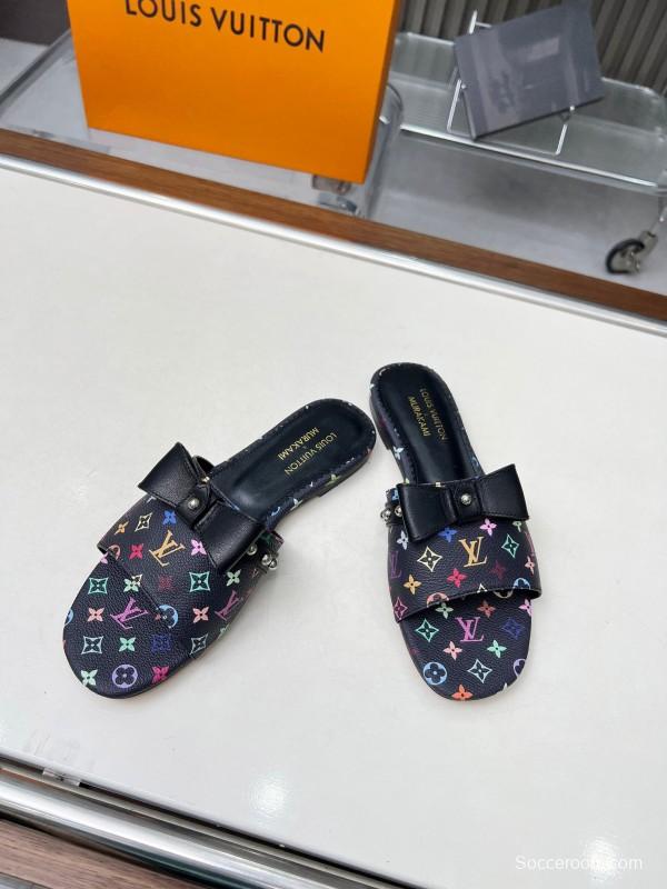 2025 Women Louis Vuitton Multicolor Leather Slippers Monogram LY00200