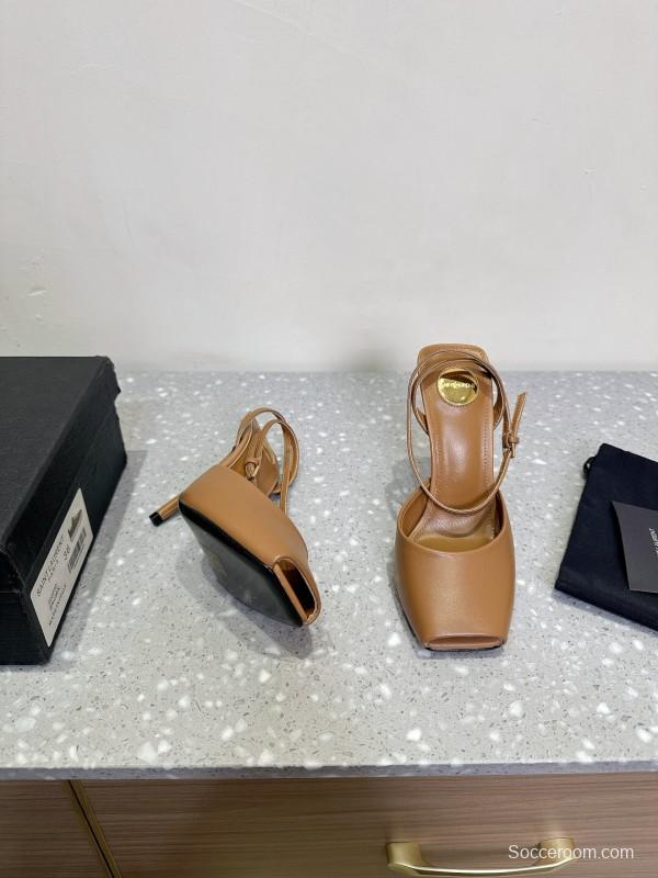 2025 Women SAINT LAURENT Brown Leather Slingback Pumps