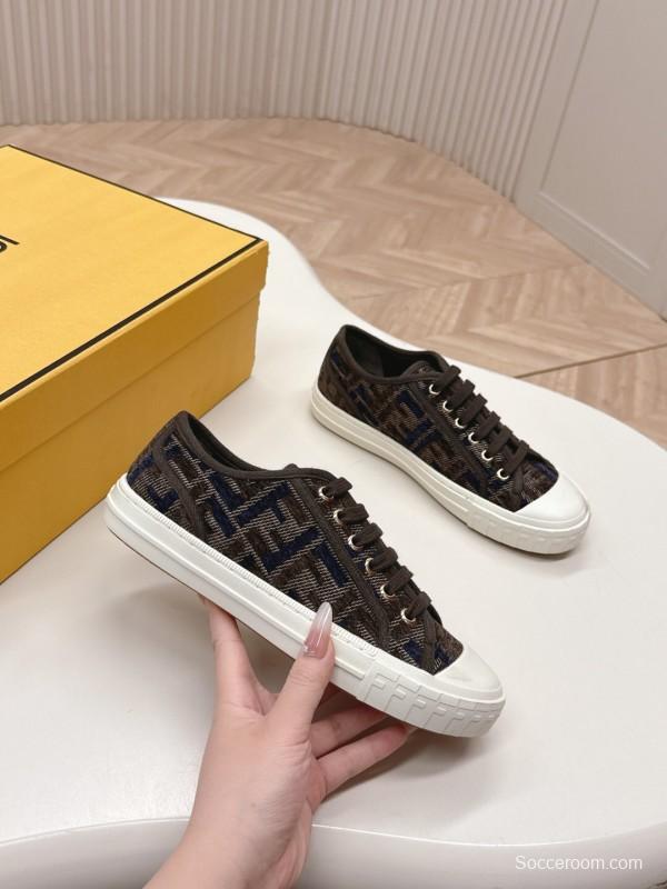 2025 Women Fendi Brown Black Canvas Sneakers LY00280