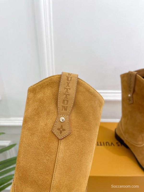 2024 Women Louis Vuitton Brown Suede Leather Boots MJ00440(F)