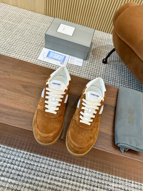 2025 Men TOM FORD Brown White Suede Leather Casual Shoes LY00360