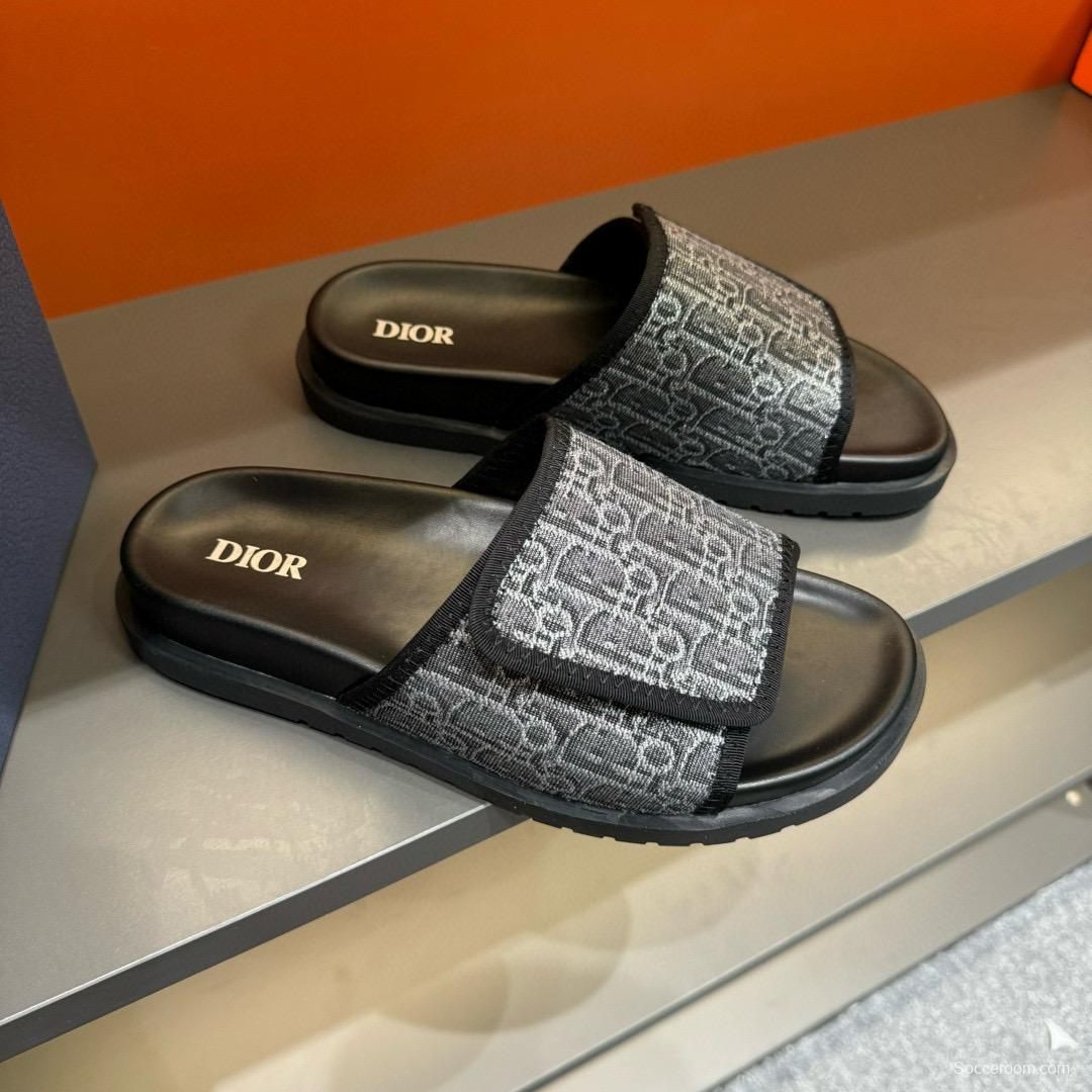 2024 Dior black grey canvas leather Slippers MJ00180