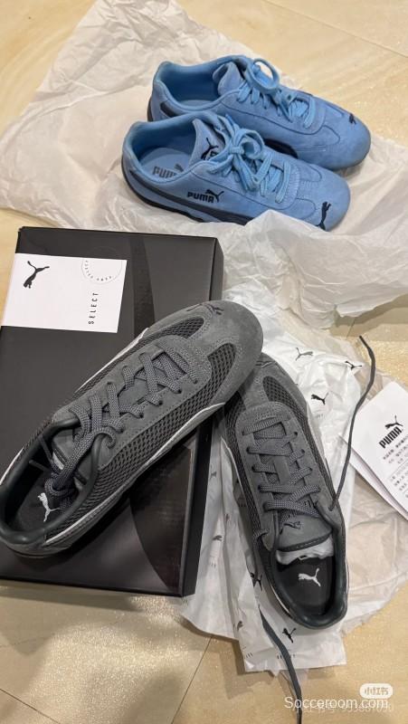 2025 Unisex Puma Cream Grey Suede Mesh Sneakers SPEEDCAT KFY00260