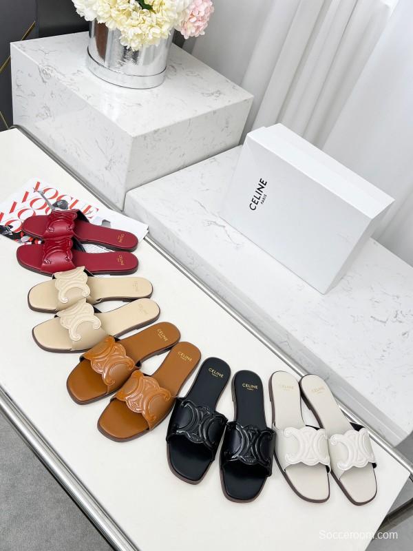 2025 Women CELINE Brown Leather Slippers LY00190