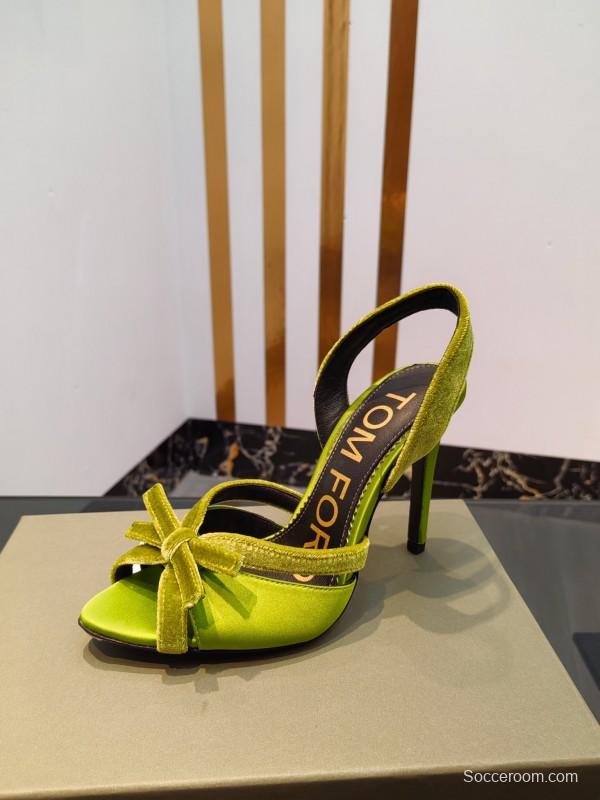 2025 Women TOM FORD Green Velvet Open Toe Slingback Heels KFY00300