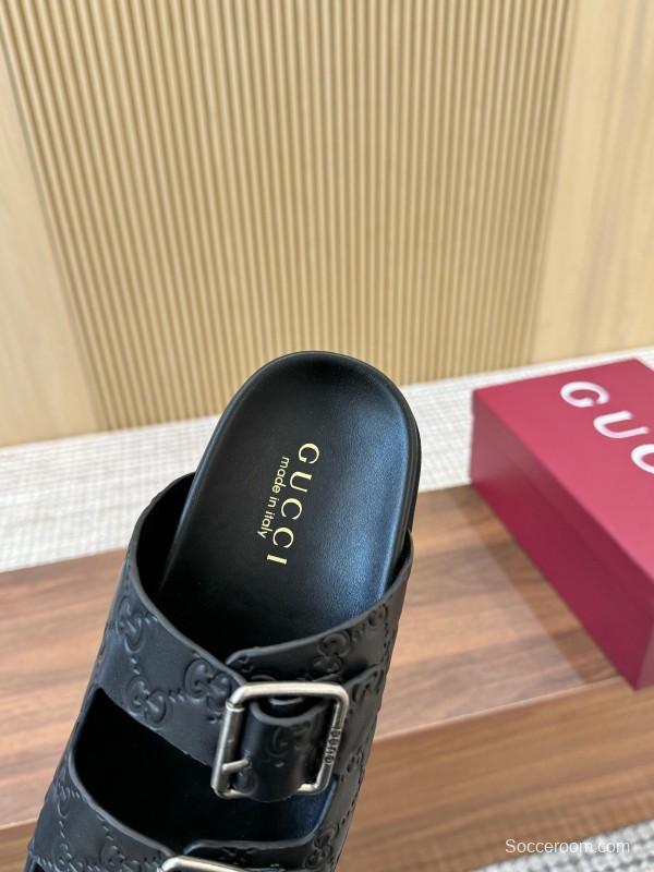 2025 Women Gucci Black Leather Sandals Buckle LY00230