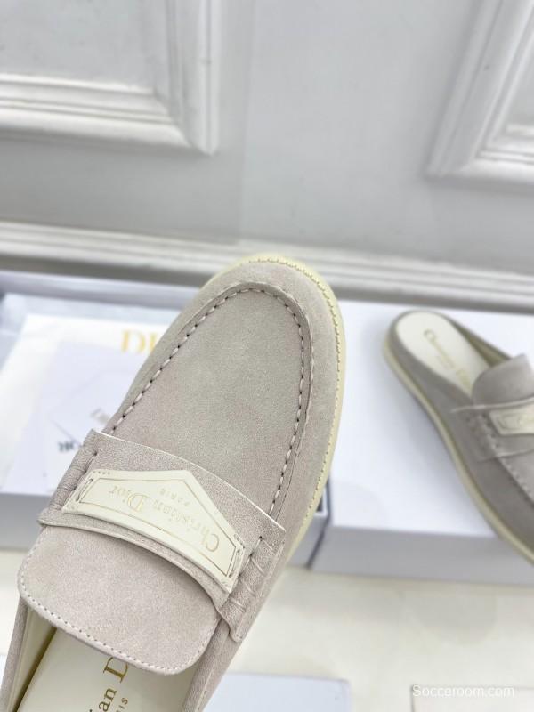 2025 Women Dior Beige Suede Mule Loafers Vintage Style Handmade LY00360(F)
