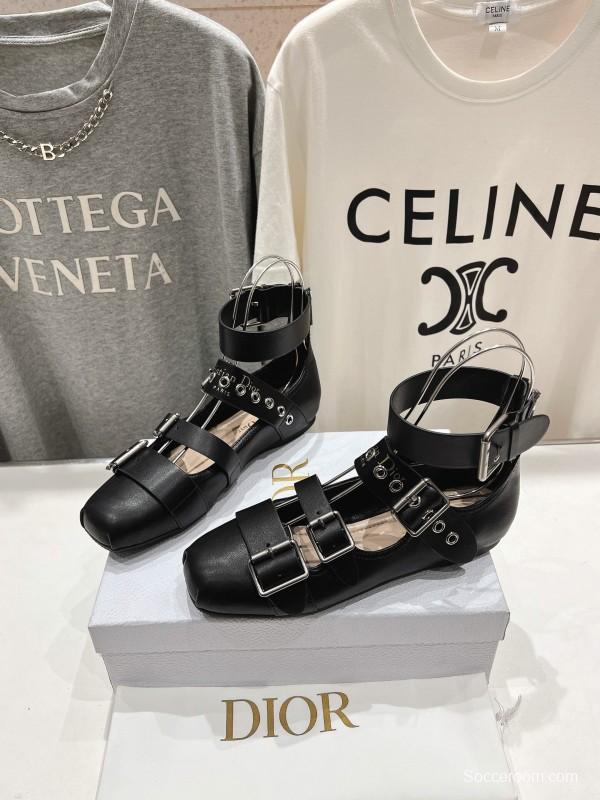 2025 Women Dior Black Leather Gladiator Sandals KFY00320