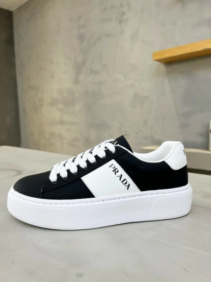 2024 Unisex Prada Black White Leather Sneakers MJ00310