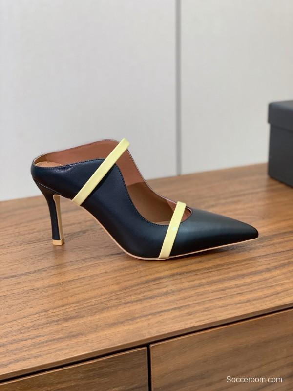 2025 Women Malone Souliers Black Yellow Leather Pumps