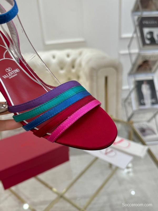 2025 Women Valentino Red Blue Green Pink Leather Suede High Heel Sandals LY00310