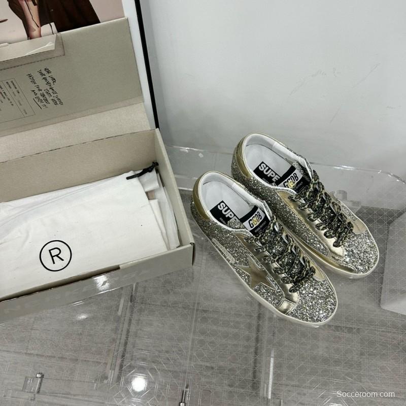 2025 Women GGDB Silver Glitter Leather Sneakers