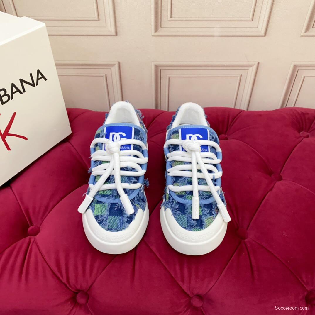 2025 Unisex Dolce & Gabbana Blue Green Denim Fabric Sneakers