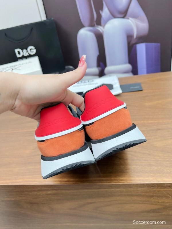 2025 Unisex Dolce & Gabbana Black Brown Red PU Leather Mesh Casual Sneakers LY00300