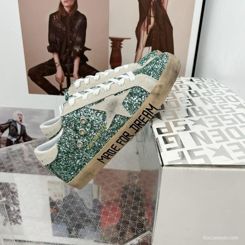 2025 Women GGDB Green White Suede Leather Star Sneakers