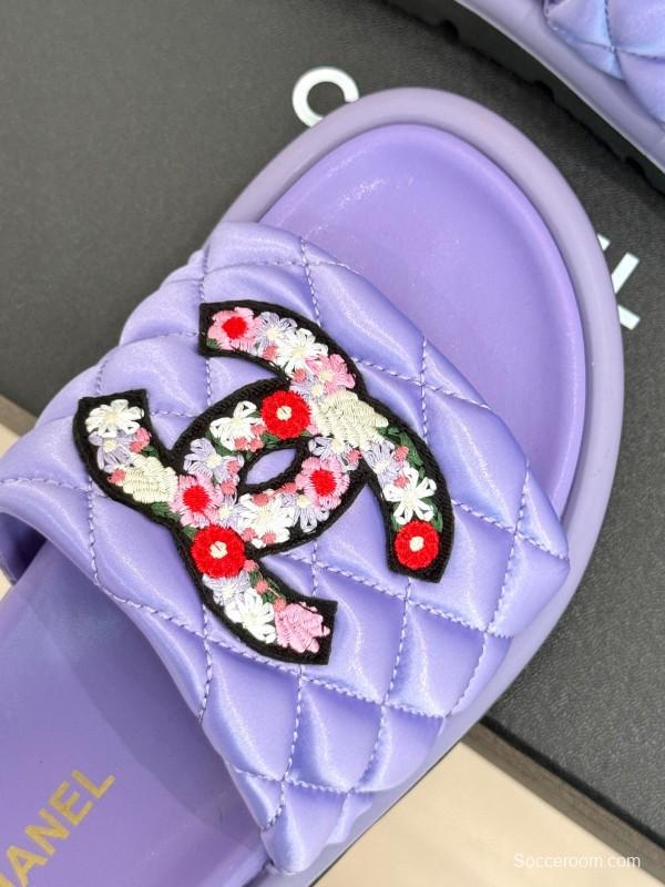 2025 Slippers Chanel Purple Quilt Embroidery