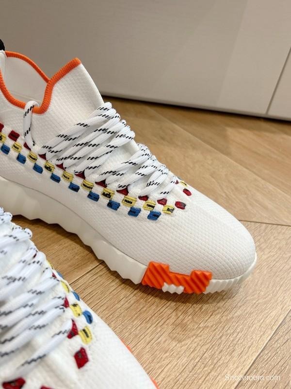 2024 Unisex Hermès White Blue Yellow Orange Calfskin Suede Sneakers MJ00290