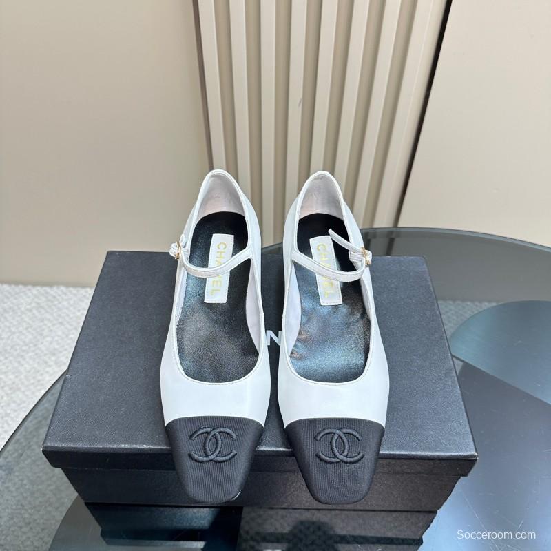 2025 Women Chanel White Black Leather Mary Jane Shoes