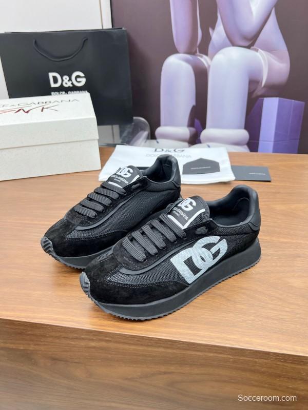 2025 Unisex Dolce & Gabbana Black Mesh Suede PU Sole Sneakers LY00300