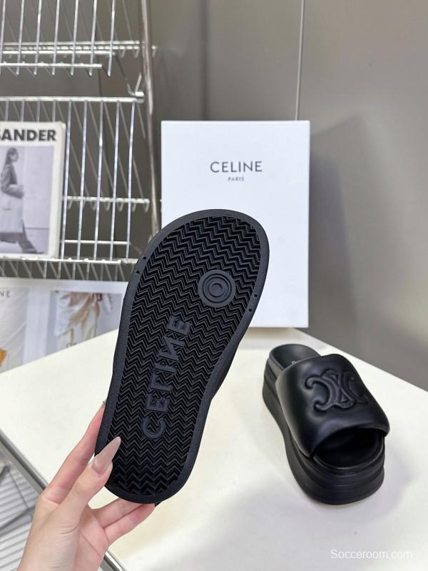 2025 Women Celine Black Leather Slippers