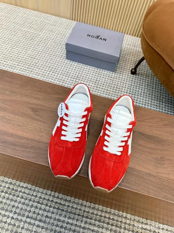 2025 Unisex HOGAN Red White Suede Sneakers