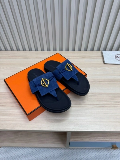 2025 Slippers Hermès Blue Leather Slippers