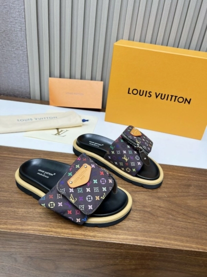 2025 Unisex Louis Vuitton Multicolor Leather Slippers KFY00230