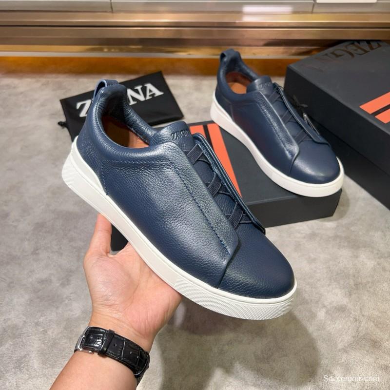 2024 Men Ermenegildo Zegna Navy Calfskin Slip-On Sneakers MJ00280