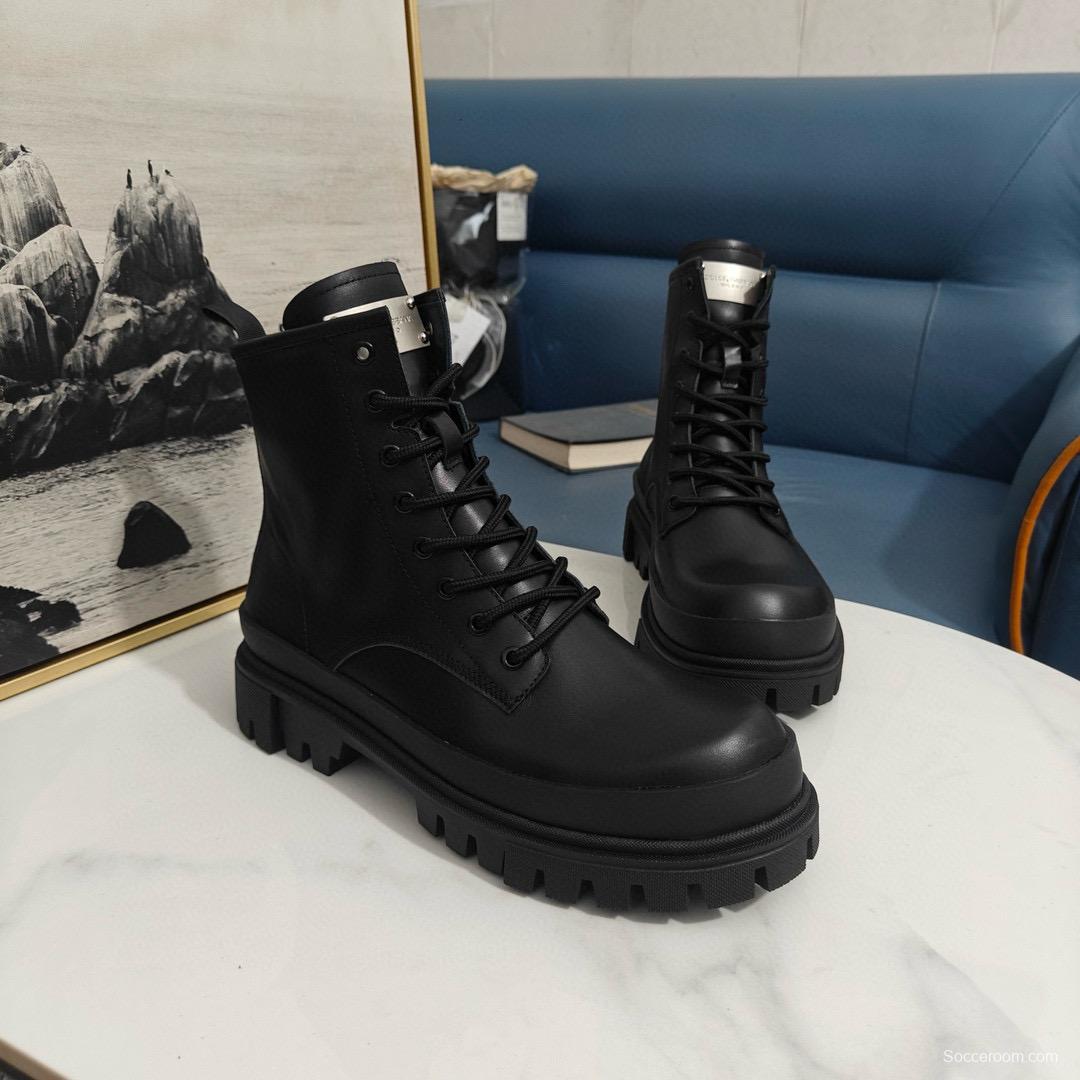 2024 Unisex Dolce & Gabbana Black Leather Combat Boots