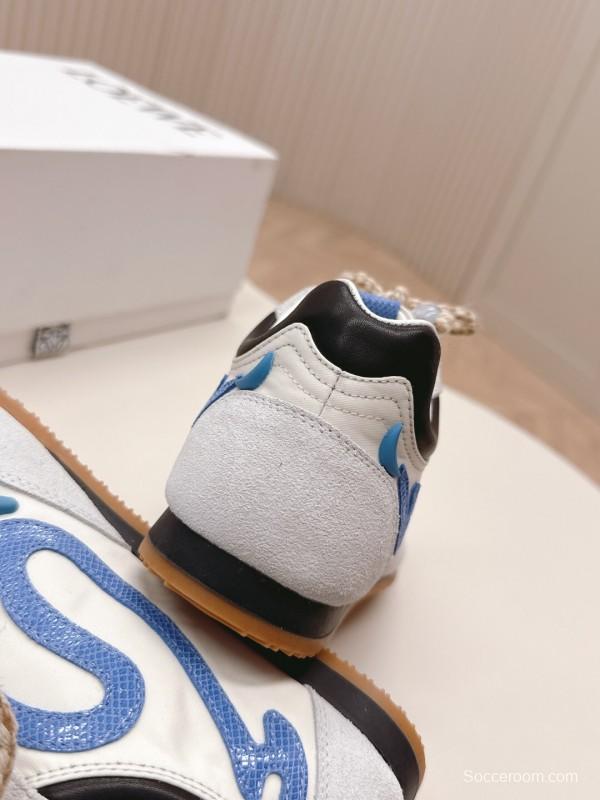 2025 Unisex Loewe White Blue Suede Mesh Casual Sneakers KFY00300