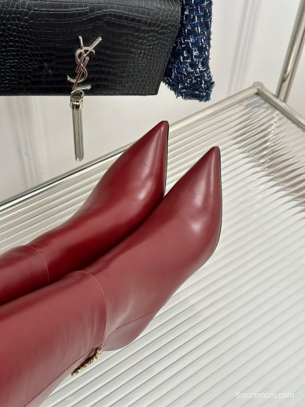 2024 Women Gucci red leather high heel knee boots