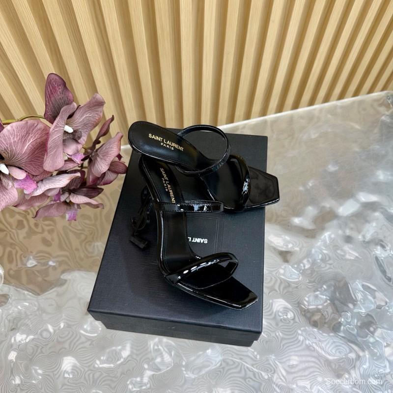 2025 Women Yves Saint Laurent Black Patent Leather High Heel Sandals MJ00310