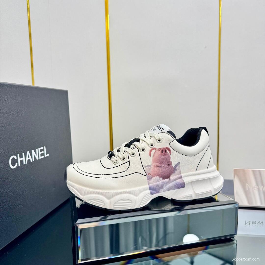 2025 Women Chanel White Leather Sneakers