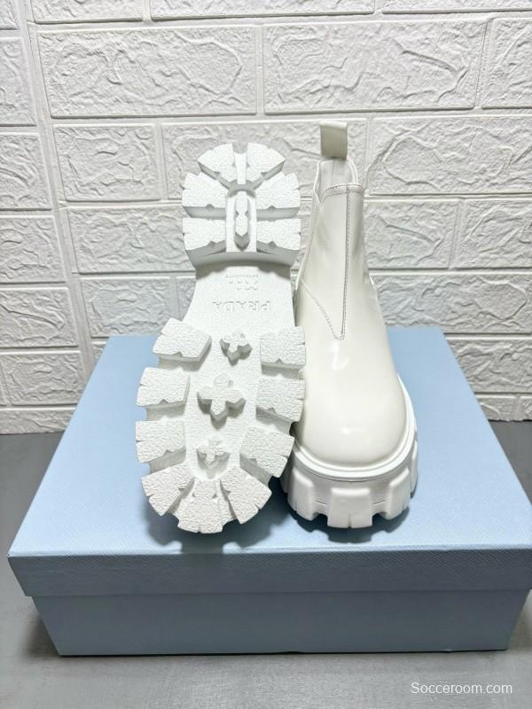 2024 Women Prada White Leather Chelsea Boots MJ00380