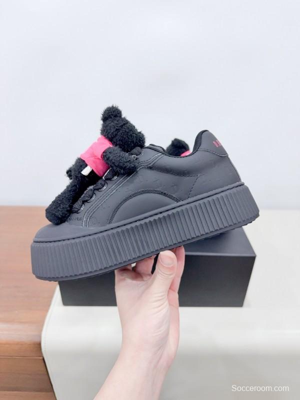 2025 Women 13DE MARZO Black Cow Leather Mesh Casual Shoes 3D Teddy Doll KFY00330