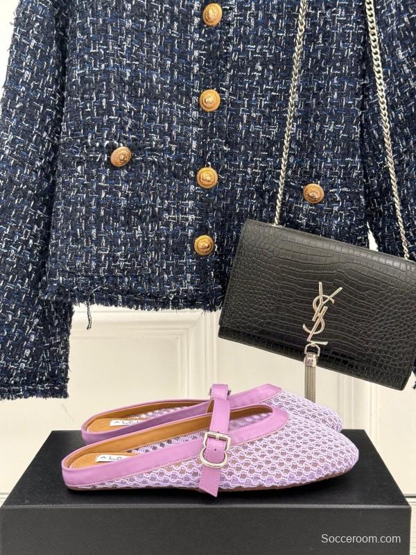 2025 Women Yves Saint Laurent Purple Mesh Leather Slippers