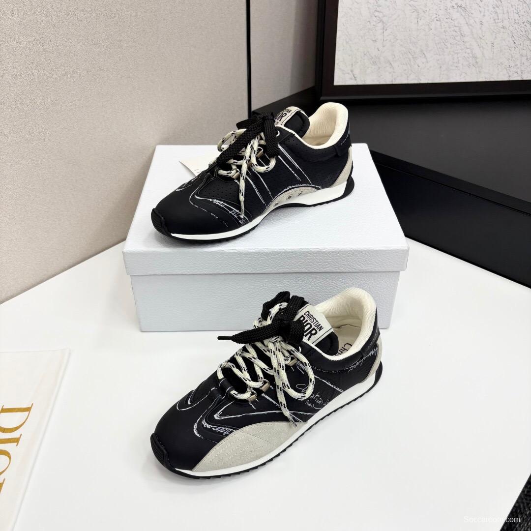 2025 Unisex Dior Black White Suede Leather Mesh Sneakers LY00300
