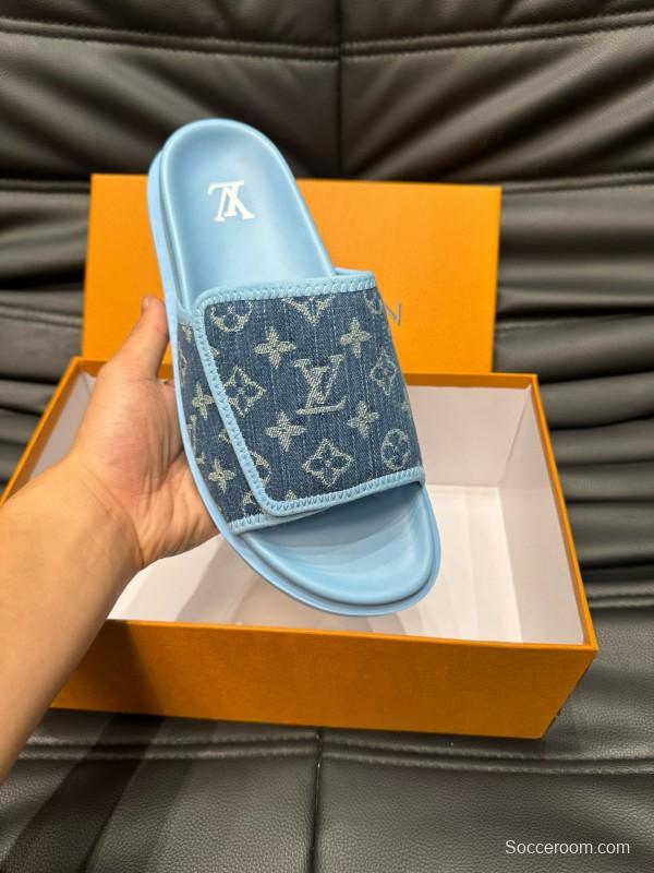 2024 Slippers Louis Vuitton Blue Denim Slippers MJ00200